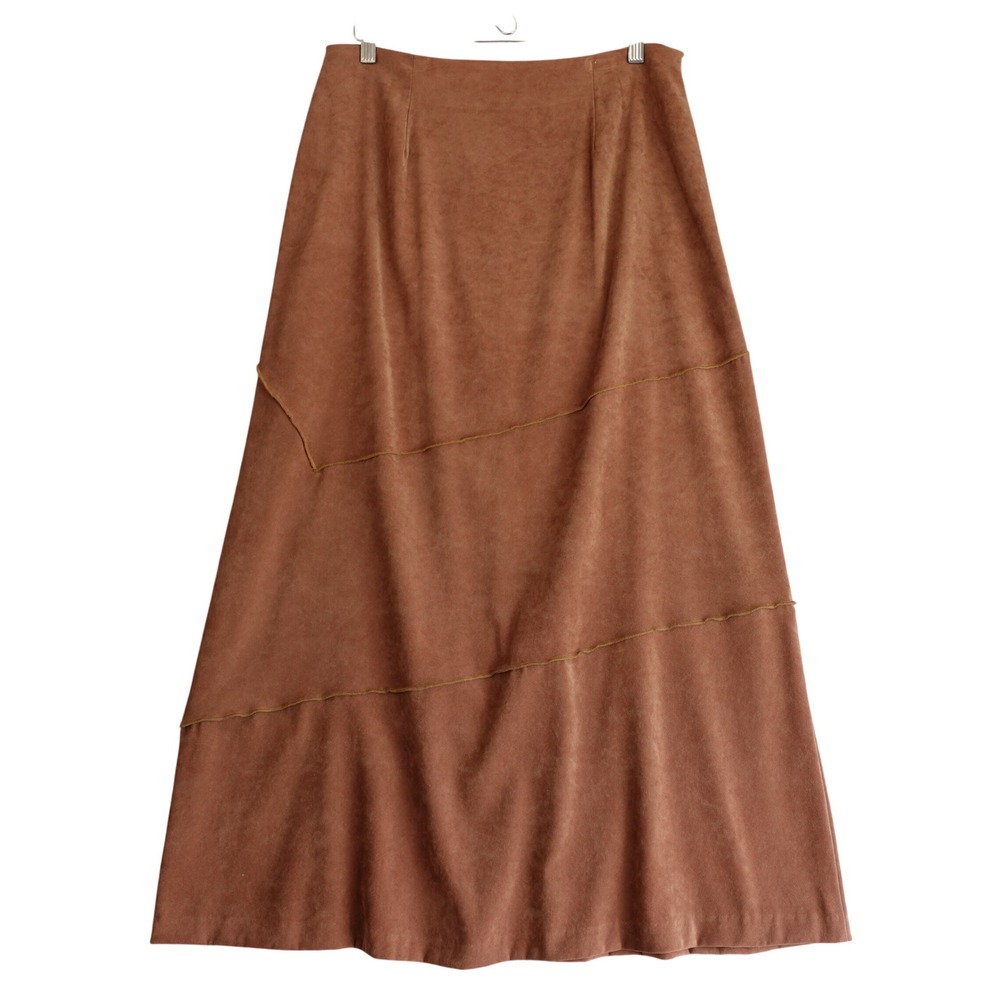 Vintage 90s Maxi‎ Skirt Womens 12 Chocolate Brown Faux Suede Western Boho Indie